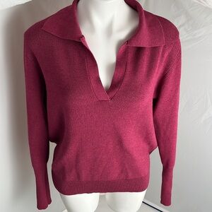 SIX FIFTY raspberry split v-neck collar long sleeve sweater